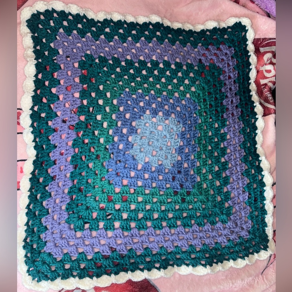 Handmade Teal & Purple Crochet Baby Blanket